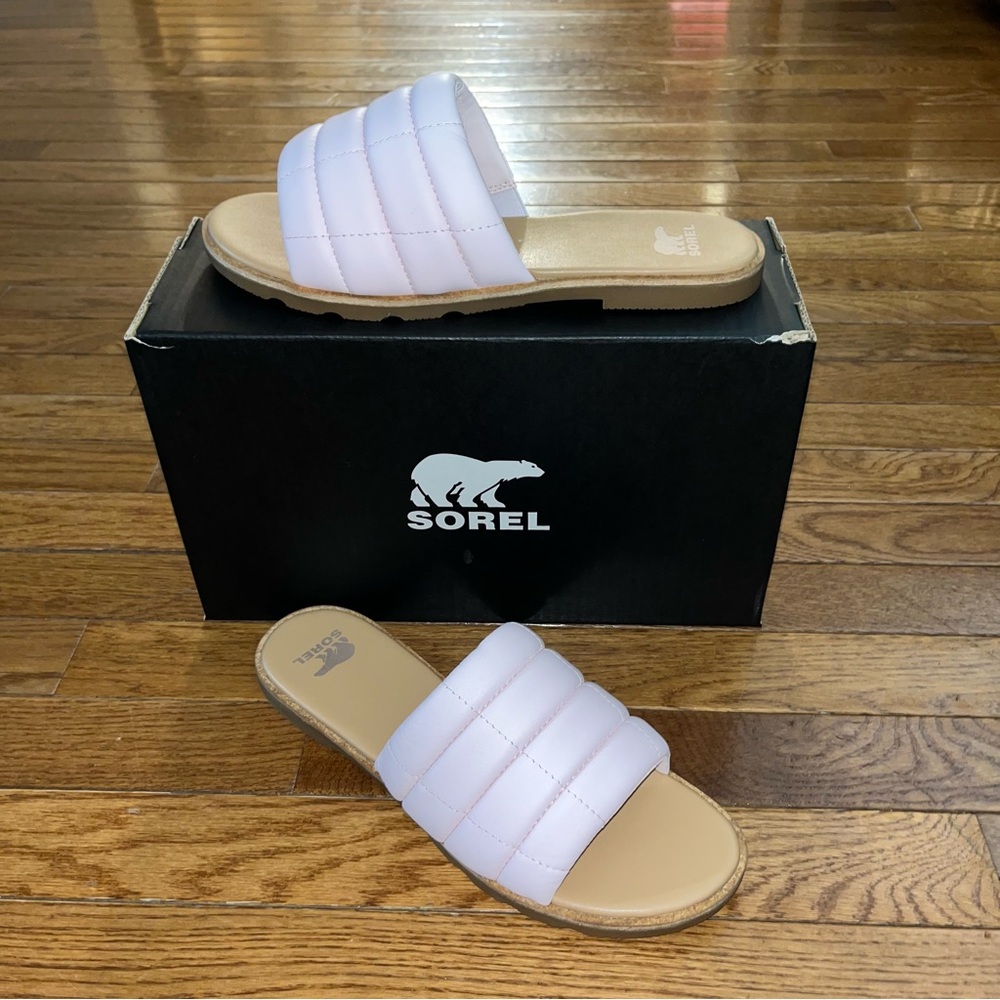 Sorel Ella III Quilted Puff Slide Sandals Whitened Pink & Gum 2 Women’s Size 10